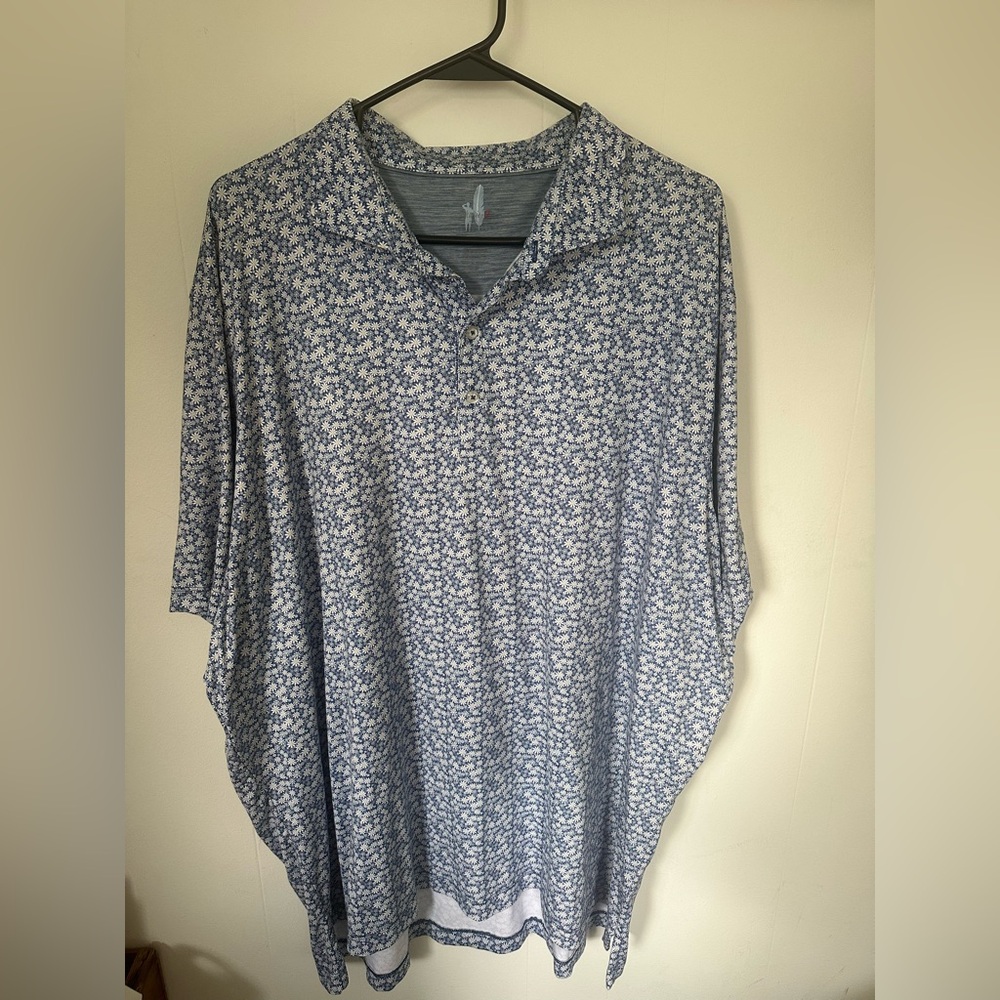 johnnie-O Blue and White Polo Shirt Relaxed Fit